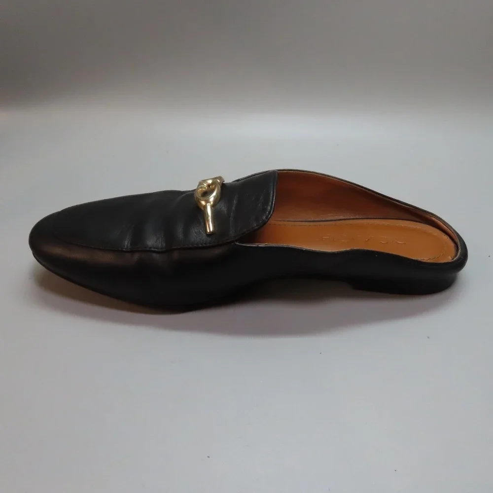 Coach Sienna Black Leather Mule Loafers Gold Hardware‎ Slip-On Flats Size 6